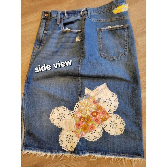 Ooak upcycled patchwork boho Hippie jean skirt size 16 xlg denim - Picture 8 of 12